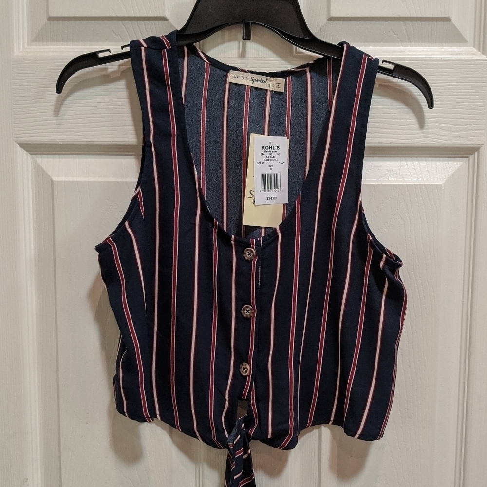 Live To Be Spoiled Tie-Front Scoop Neck Tank Juniors Size Small Women's XS - Picture 2 of 6